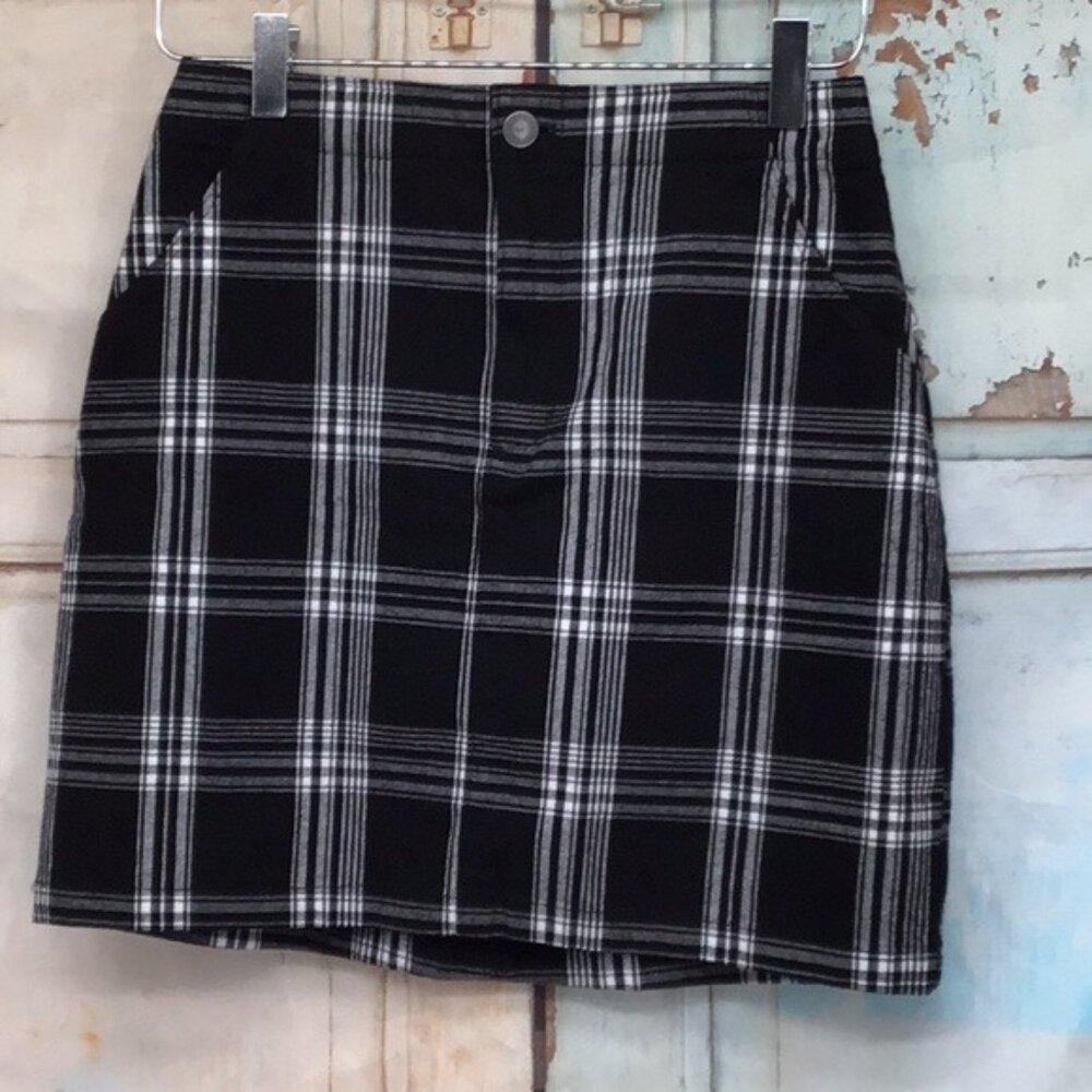 Hollister Black & White Plaid Ultra High-Rise Cotton Skirt Size JR S